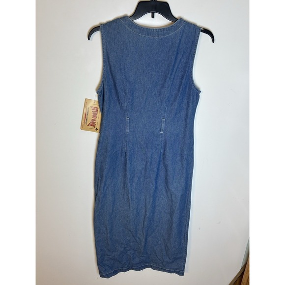 Studio Ease Vtg Jumper Denim Dress Size 12 Blue Modest 90s Button Front NWT - Picture 2 of 10